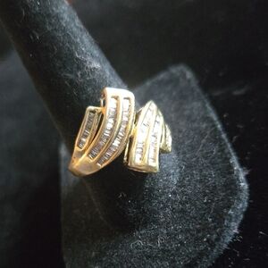 Vintage Gold Over 925 Sterling Diamond Baguettes Ring, 8